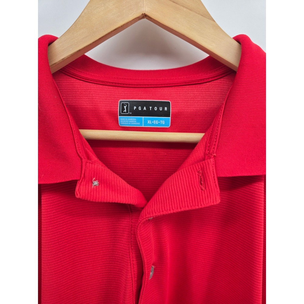 PGA TOUR Polo Shirt Mens XL Short Sleeve Red Ribbed Texture EUC - Picture 2 of 4